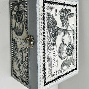 Handmade Decoupage Botanical Art Box Lace Rhinestones NWT
